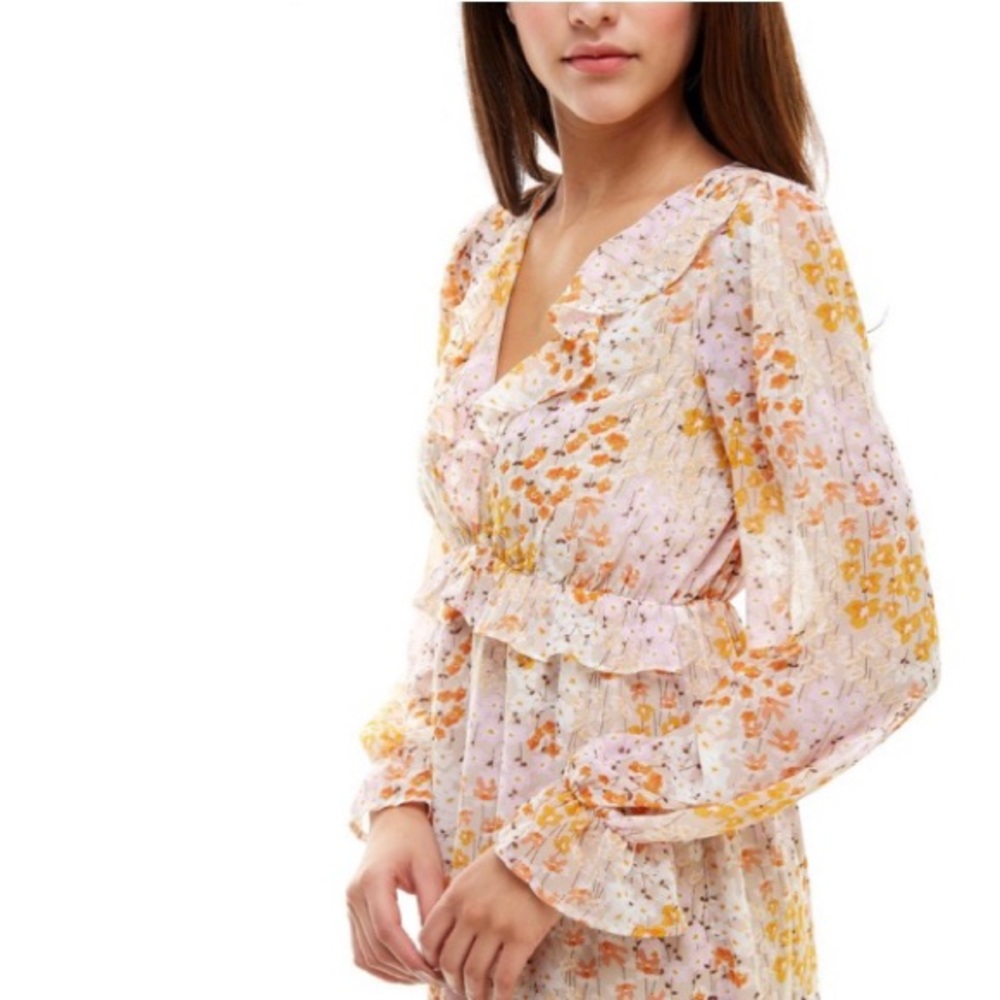 Floral print tiered ruffle midi dress 3/4 slv - Picture 6 of 8